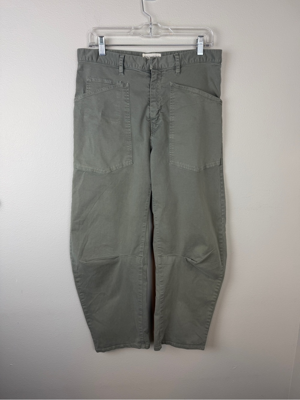 Nili Lotan Shon Cotton Barrel Green Pants - Picture 2 of 7